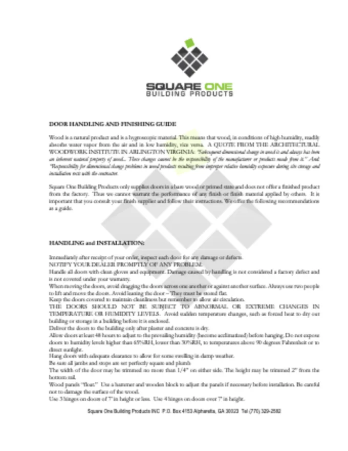 Cover of Rohden Wood Door Handling and Finishing Guide