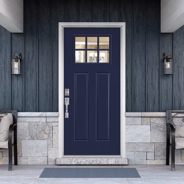 Steel entry door on a finished home