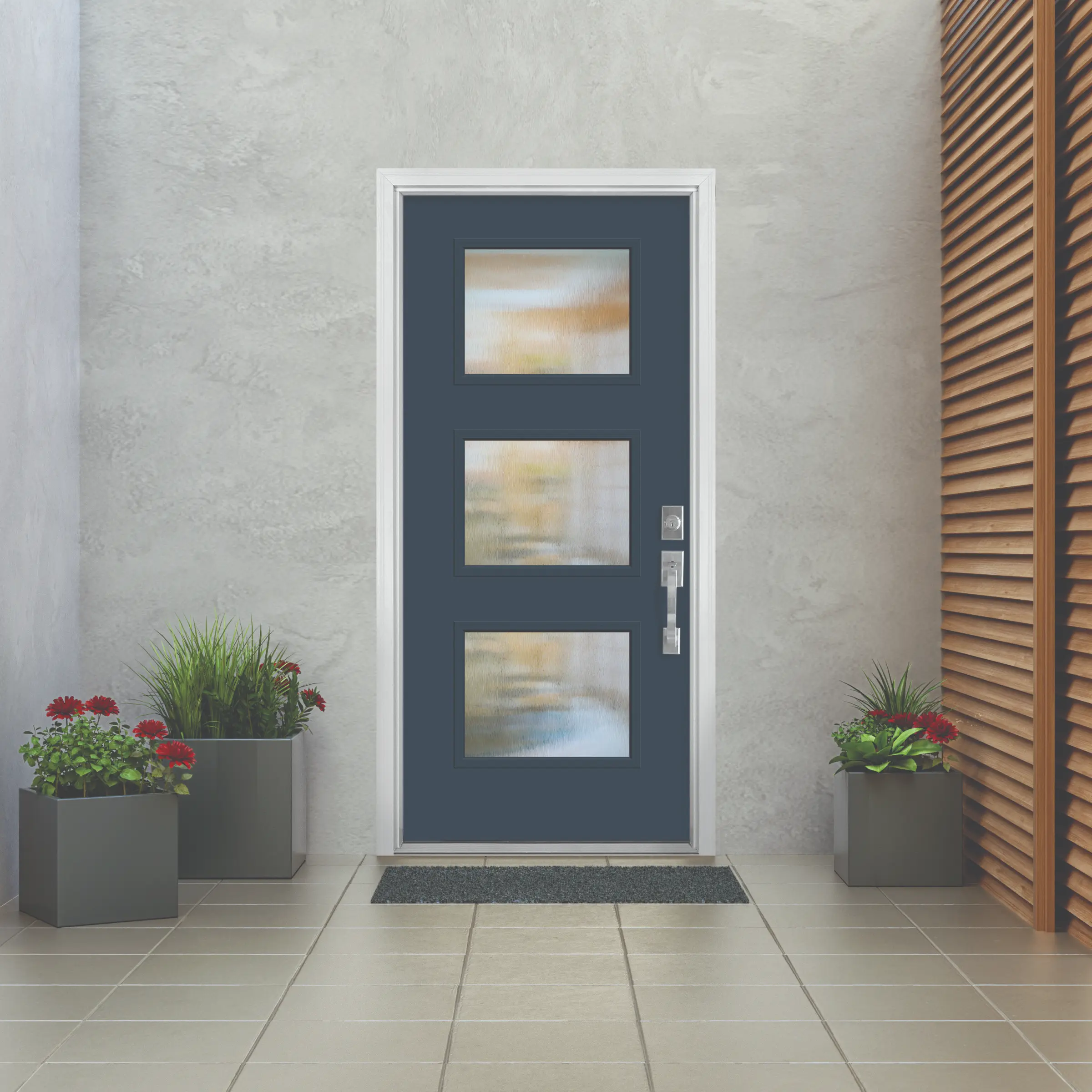 A blue modern Masonite entry door