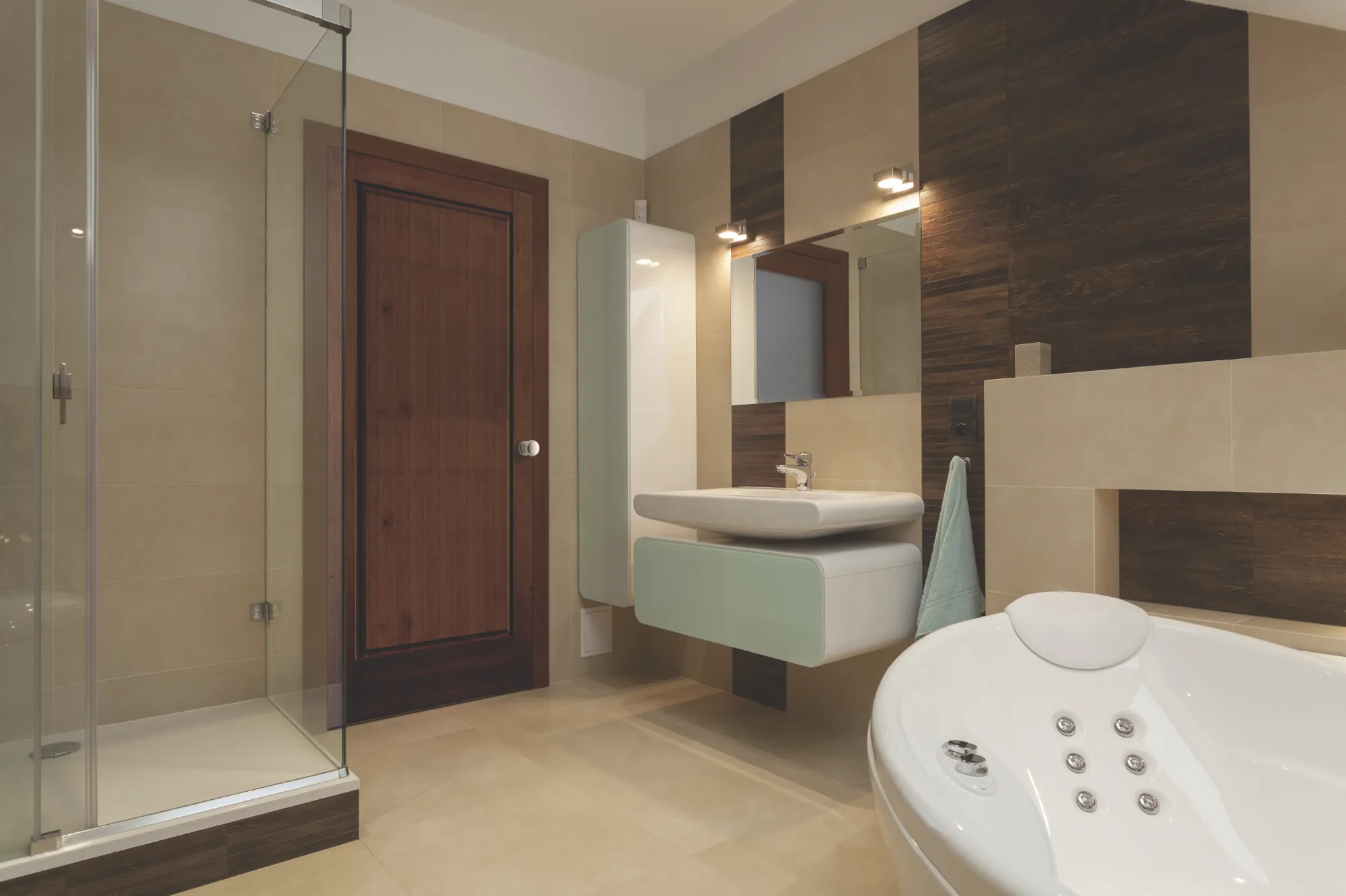 Solid wood interior door in a dark cherry finish