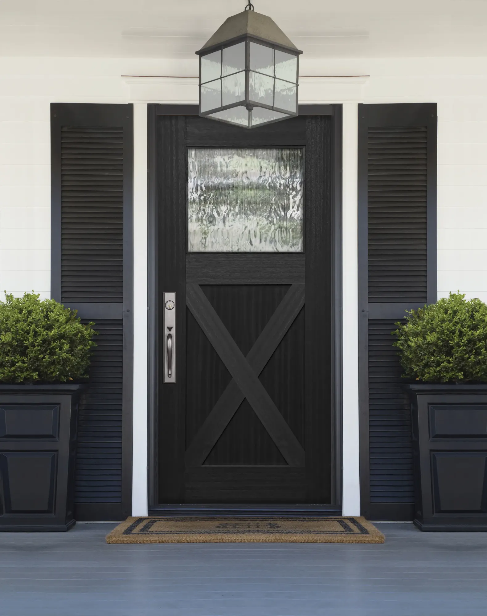 GlassCraft bungalow entry, Crafts 1-lite X slab with Flemish glass