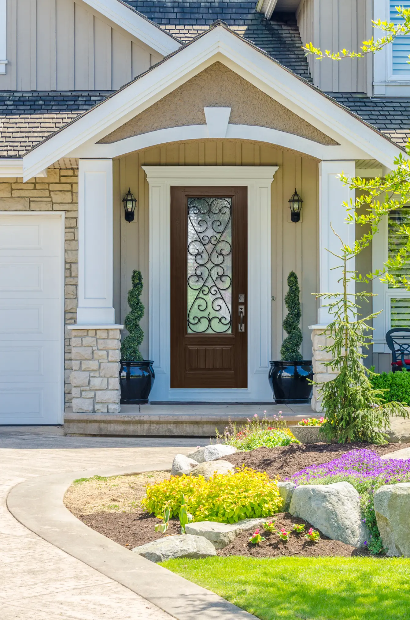 GlassCraft Palermo wrought iron glass entry in Burnt Umber